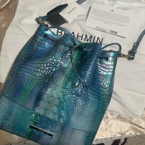 Brahmin Marlow blue topaz Melbourne (mermaid) bucket purse- AUTHENTICATED